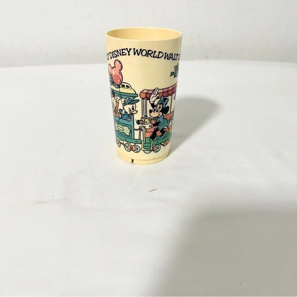 Walt Disney World Vintage Small Plastic Cup Mickey With Friends Train Graphic